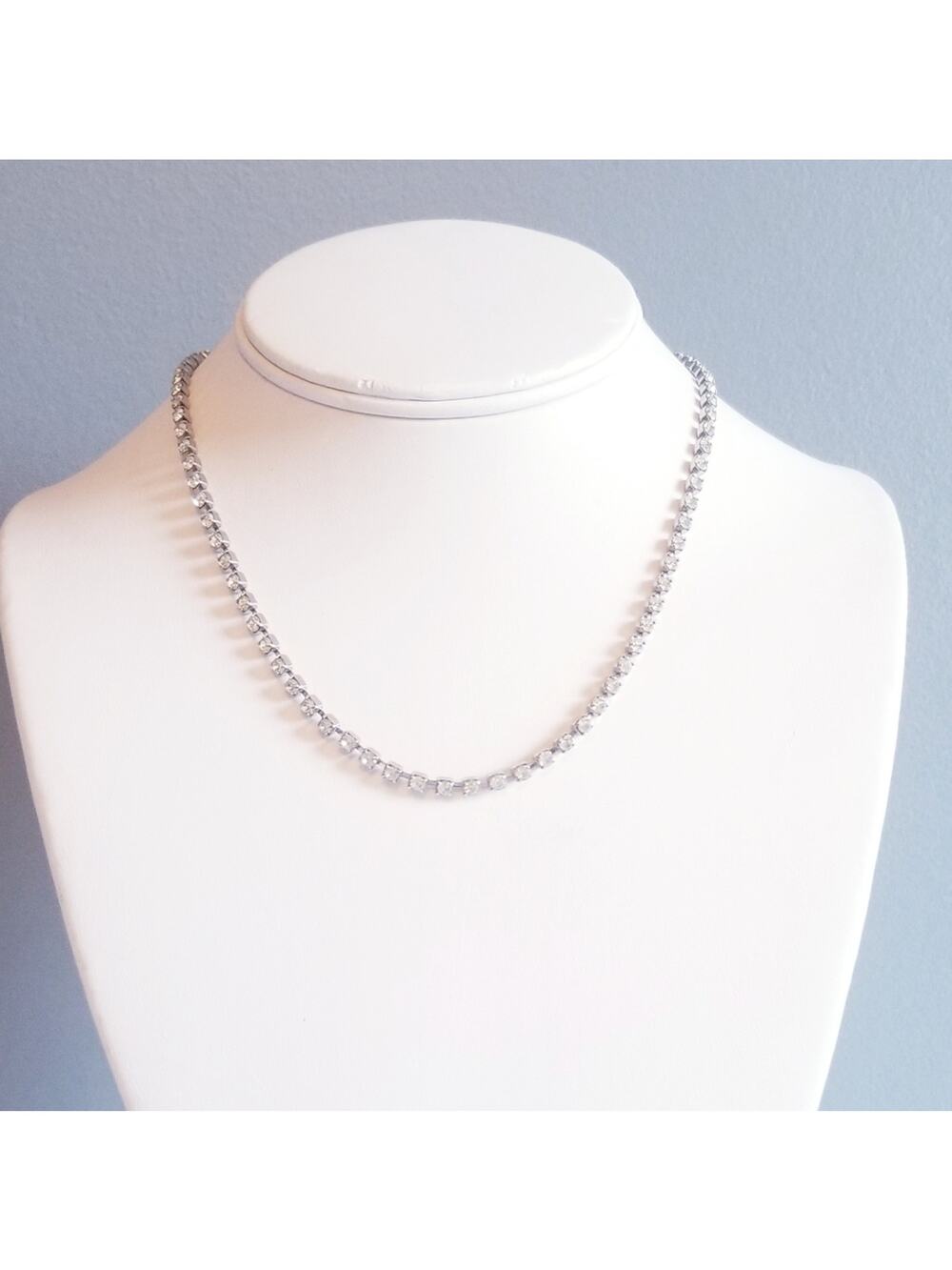 Vtg Classic 16" Clear Rhinestone Necklace Formal Bride Prom Silver Tone